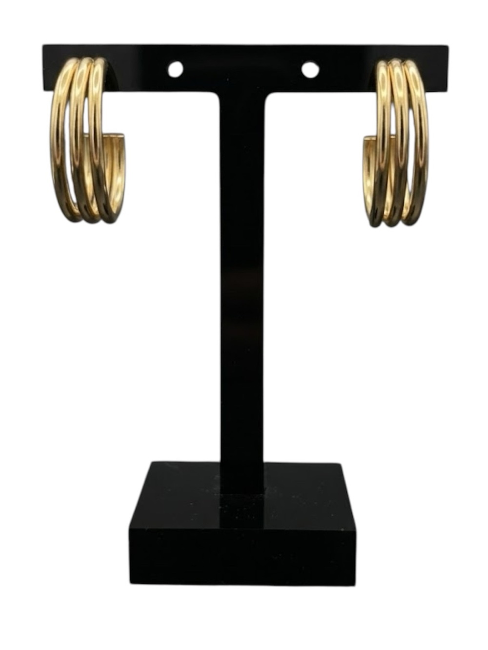 Gold Tone Triple Stud Open Hoop Stud Earrings (NWT)